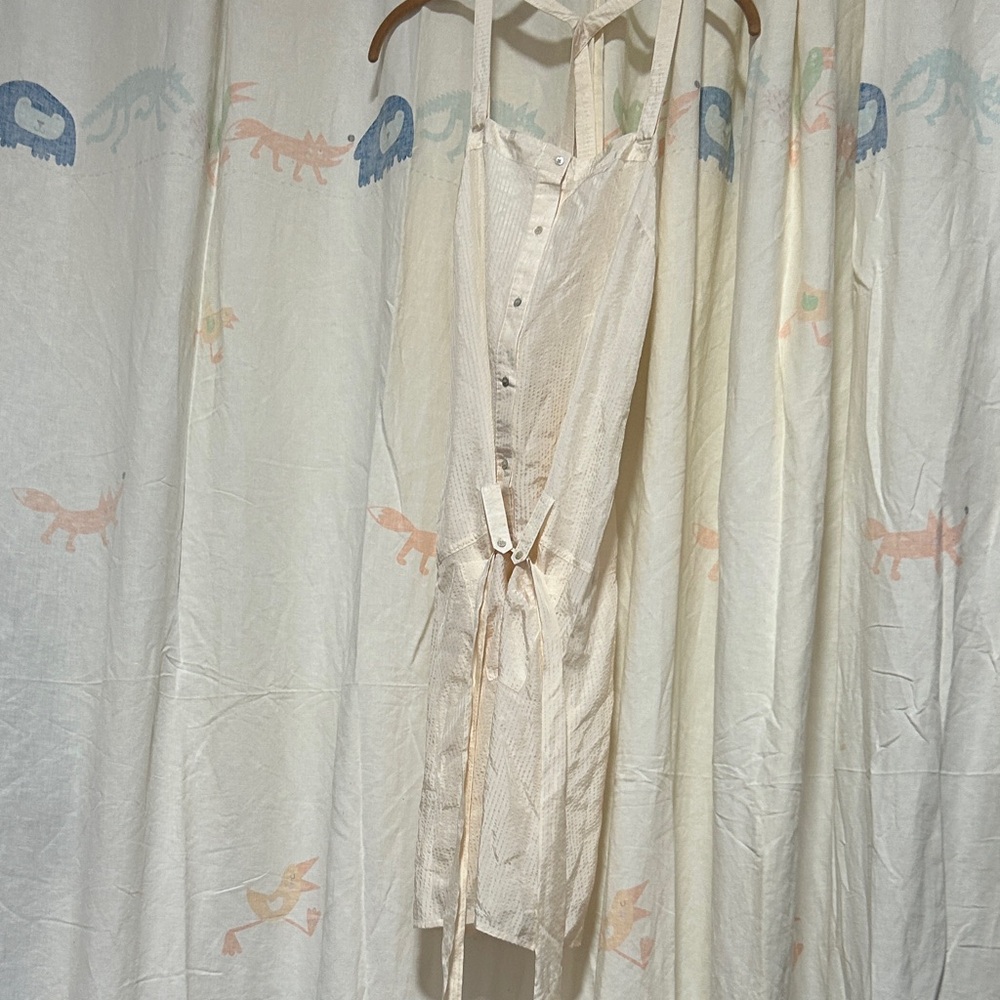 Women's Silk Belted Cream Mini Criss Cross Back Mini Dress L